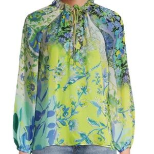 KOBI HALPERIN Blouse Green Blue Floral Tina NWT $398 Size XXL